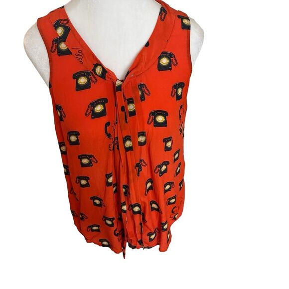 Anthropologie Maeve 52 Conversations Vintage Telephones Blouse 2 100% Silk - Picture 3 of 9